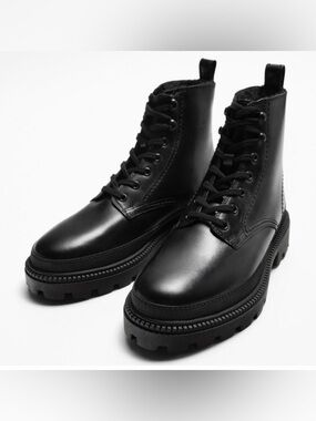 Zara Man Black Leather Boots Size EUR 42 US 8.5
